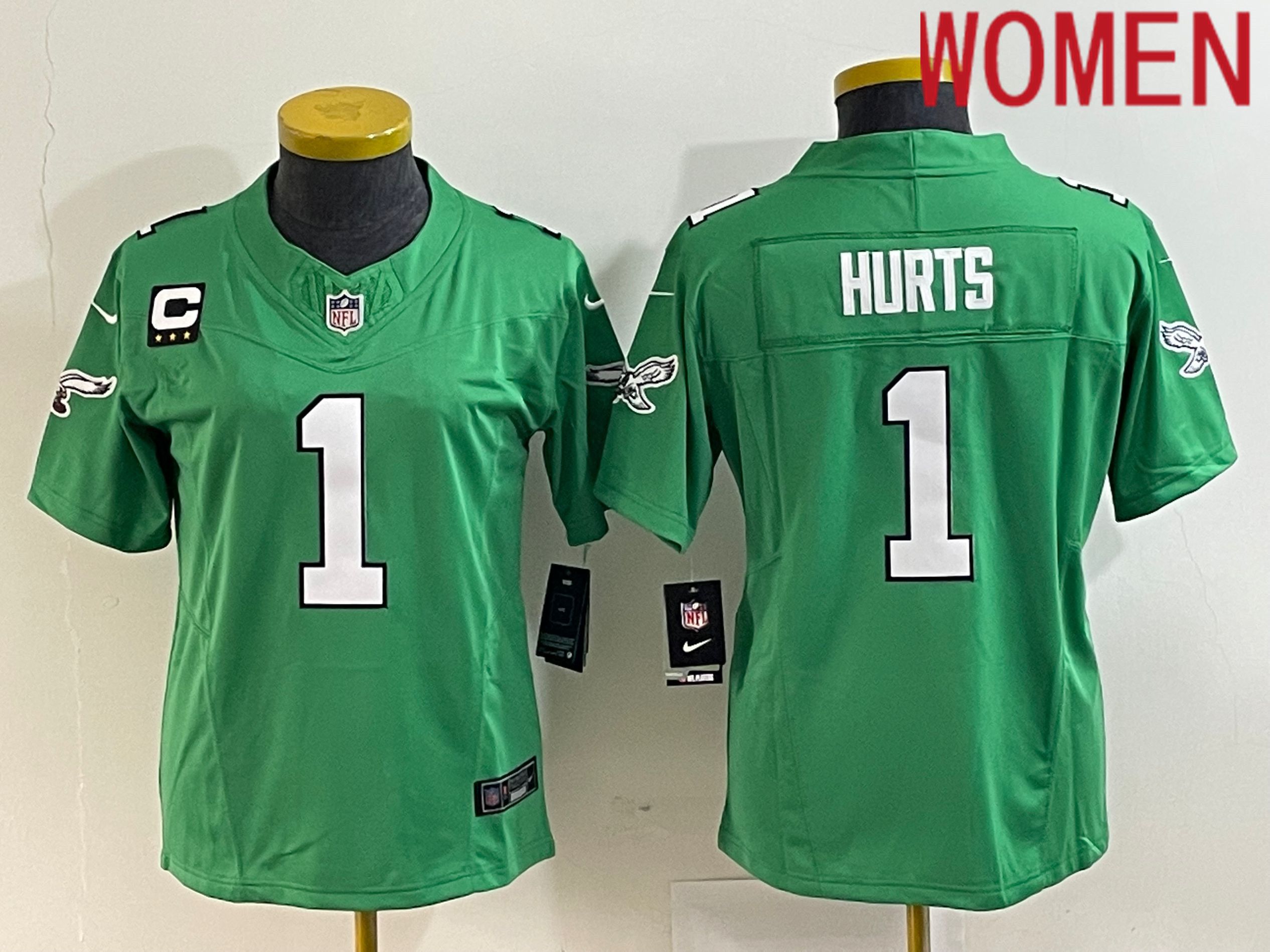 Women Philadelphia Eagles #1 Hurts Green Nike Throwback Vapor Limited NFL Jerseys->women nfl jersey->Women Jersey